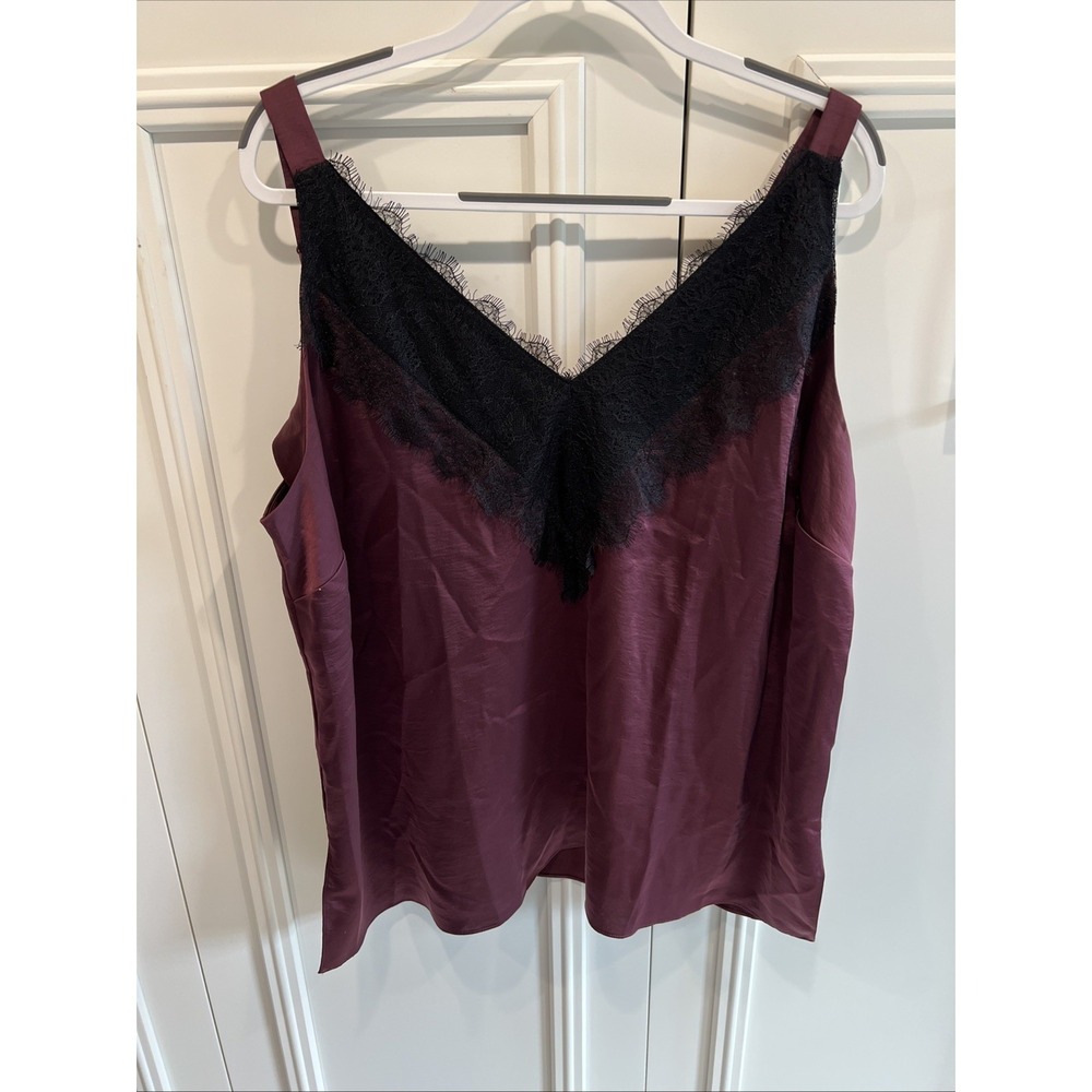 Universal Standard Burgundy Satin Lace Trim Cami Top Lingerie Romantic
